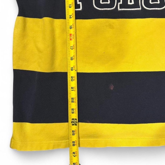 Y2K Men’s Polo Ralph Lauren Striped Yellow/Navy Rugby Polo Shirt Size Medium - Picture 6 of 6